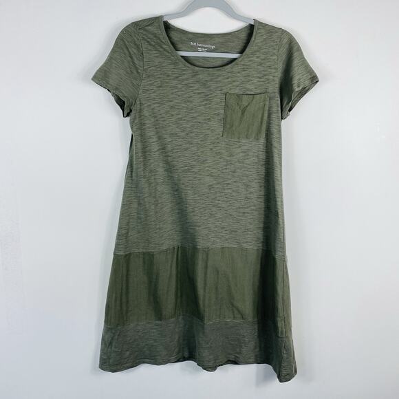 Soft Surroundings XS Petite Winnie Linen Blend Short Sleeve Midi Dress Green - Picture 2 of 6